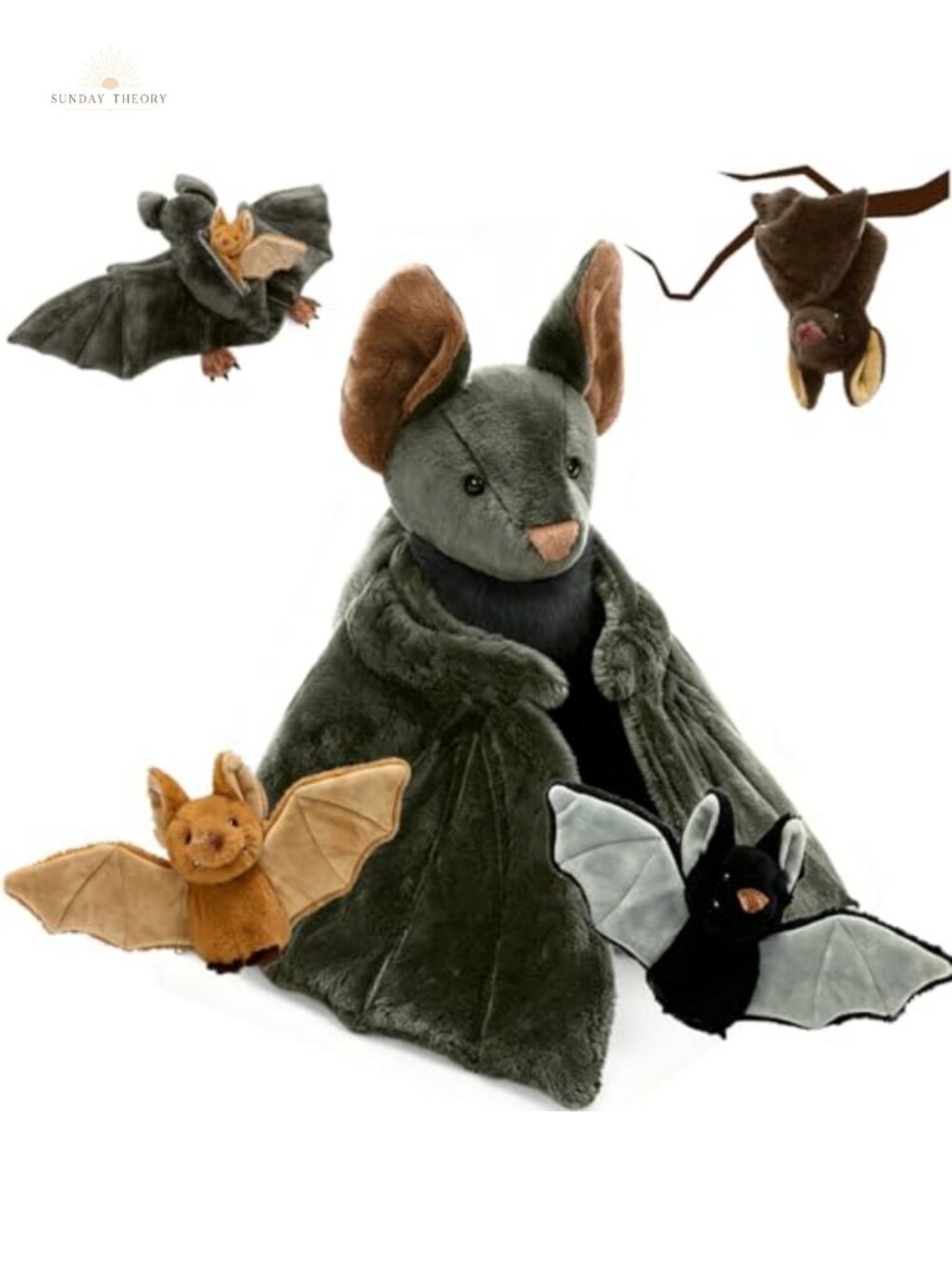 32in Realistic Stuffed Bat Plush with 3 Babies Soft Halloween Decor Gift